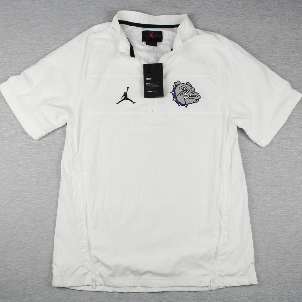 Nike Air Jordan Short Sleeve 1/4 Zip Mens S White Nylon Stretch Bulldog Logo